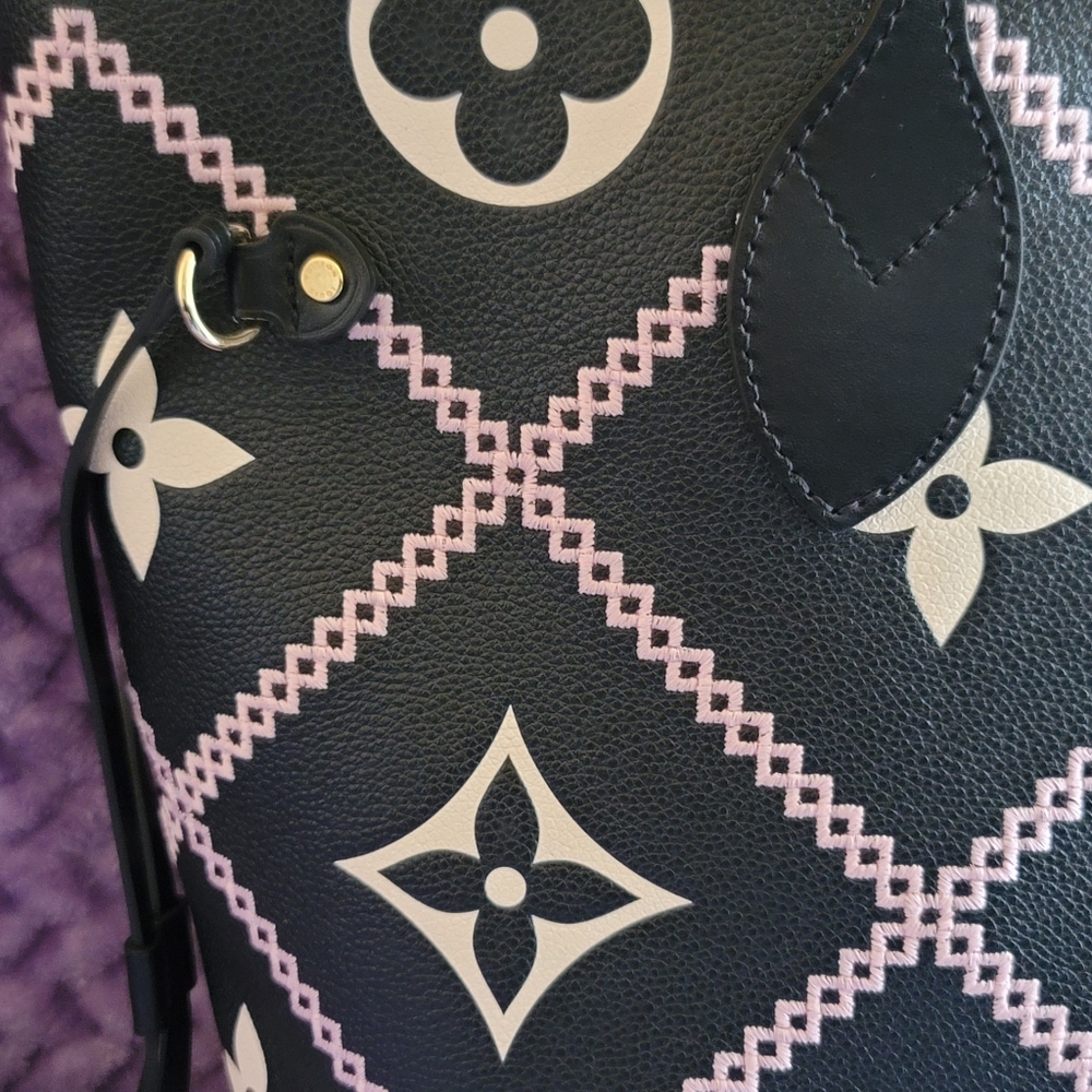 Louis Vuitton Neverfull MM Black Giant Flower Monogram Empreinte Leather Bag - Picture 17 of 17